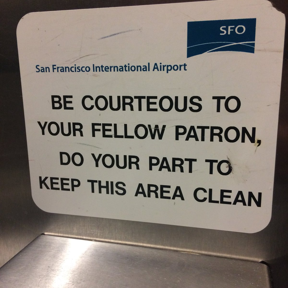 Synchronicitwee's tweet image. Is this sign not missing the word “Please”? That would be courteous. #JustSaying #RestRoomSign