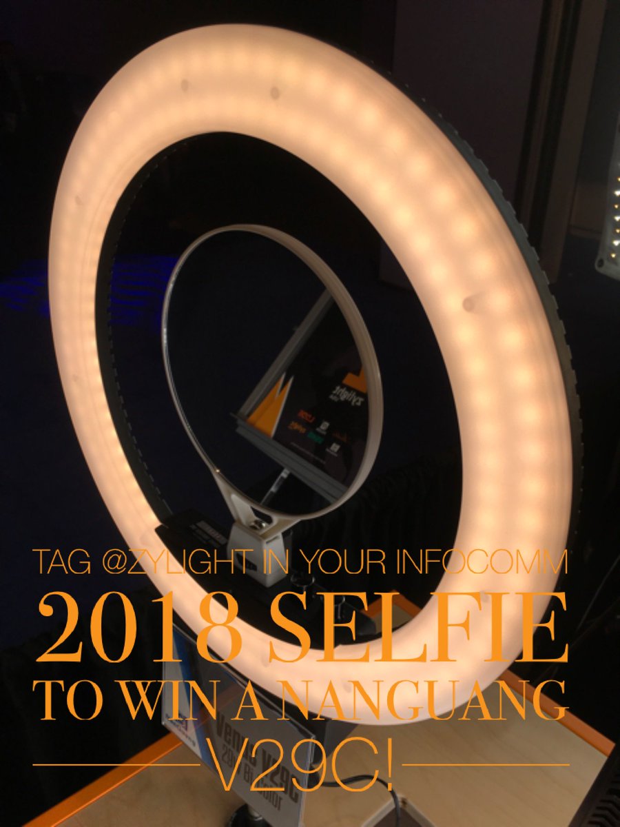 Zylight's tweet photo. Hey, attention #SelfieGurus! We are giving away a @Nanguang_LED V29C bi-color ring light this week at @InfoComm . All you have to do is 1) Take a Selfie 2) Tag @Zylight! That's it, and we will select a winner! #infocomm18 #infocomm #zylight #nanguangv29c https://t.co/6DbZQvLVO4