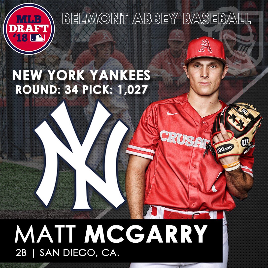 abbeyathletics's tweet image. Matt McGarry was selected in the #mlbdraft2018 by @Yankees in the 34th round #RaisetheRed @abbeybaseball