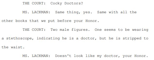 ipwhiteboard's tweet image. Not so cocky now: Romance writer's motion for an injunction and restraining order over publication of books with the word 'cocky' in the title has been dismissed in court. The transcript is also good bedtime reading! courtneymilan.com/cockydocs/I61R… … #IP #trademark #cockygate