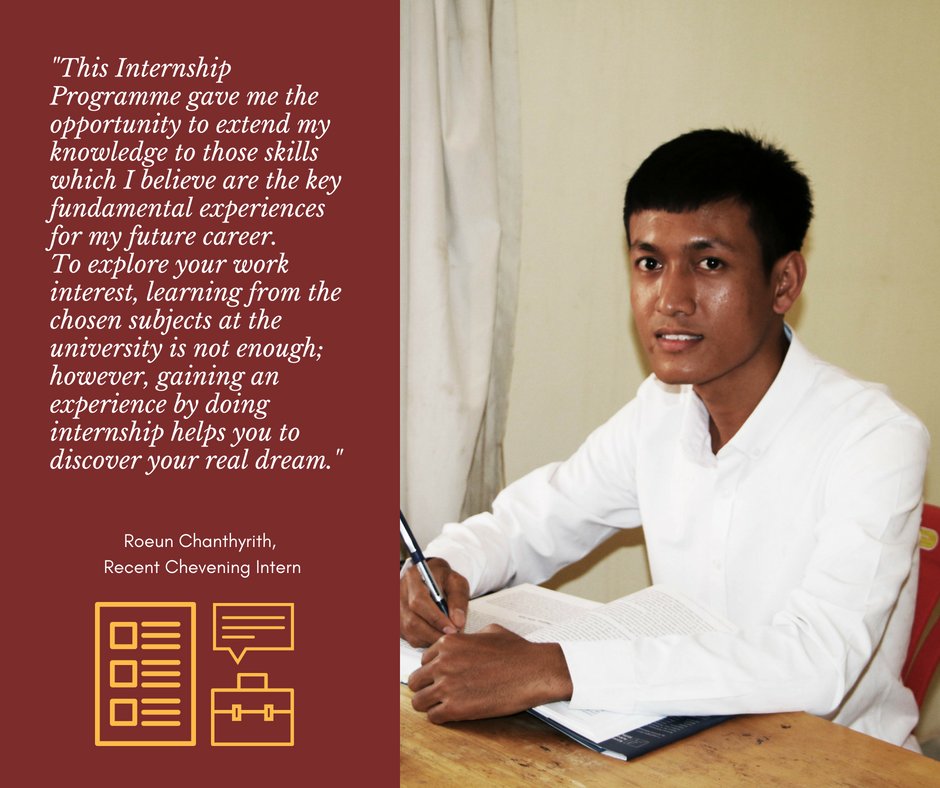 ukincambodia's tweet photo. Mr. Roeun Chanthyrith is our Chevening intern who just recently finished his internship programme at DFDL. Chanthyrith happily shared his thought on the whole programme.
#UKKH #EducationisGREAT
@cheveningfco https://t.co/KqPtg5ev1i