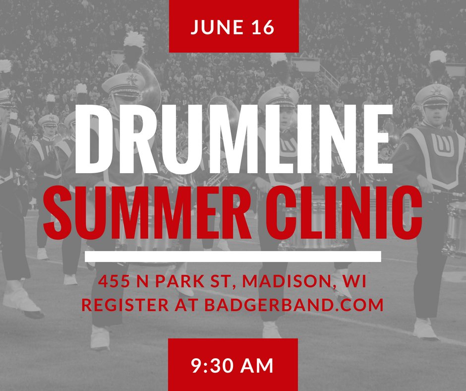 Hey, #futurebadgers! Come learn how to march and play like a member of the <a href="/Badger_Drumline/">Wisconsin Drumline</a> next Saturday right here in Madison. In order to audition, every drummer needs to attend at least one! Click here to sign up: uwmadison.co1.qualtrics.com/jfe/form/SV_0S…