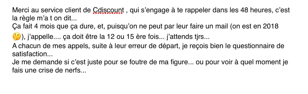 jeromesade's tweet photo. Merci @Cdiscount 
#serviceclientdemerde
@Groupe_Casino 
Et ce n’est pas la première fois ! (Par exemple poser 1 jour de congés pour un livreur qui n’est jamais venu..., donc, on recommence 😤) https://t.co/uKoa5sH055