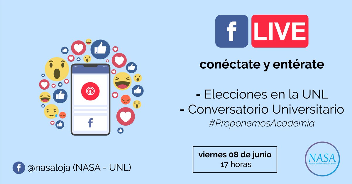 INVITACIÓN |

Invitamos a la comunidad universitaria para que se conecten este viernes 08 de junio a las 17 horas al Facebook Live, en el cual abordaremos temas como las elecciones en la UNL y el Conversatorio que estaremos realizando en días posteriores.
#ProponemosAcademia