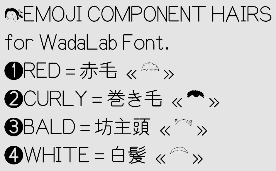 qvarie's tweet image. #unicode11 The text Emoji style of EMOJI COMPONENT HAIRS for WadaLab Font. BALD Emoji is added to sparkles «✨» in the design.