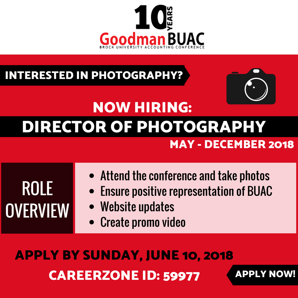 GoodmanBUAC's tweet photo. 4 DAYS LEFT! If you love taking pictures and want to be a part of BUAC's 2018 executive team, apply for this position using the Careerzone ID: 59977. Deadline is June 10th badgers!! https://t.co/W2TExxlXyF