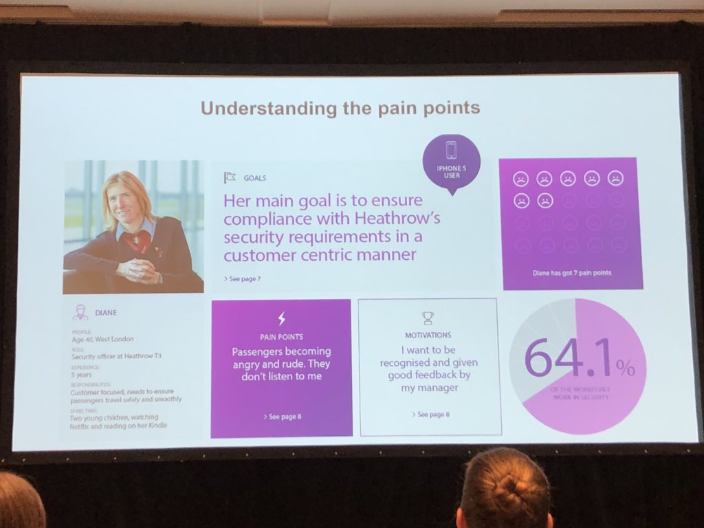 <a href="/HeathrowAirport/">Heathrow Airport</a> use personas in planning the digital experience. The persona is all encompassing - not just about work, so they can fully understand pain points and the whole days experience #DEX2018
