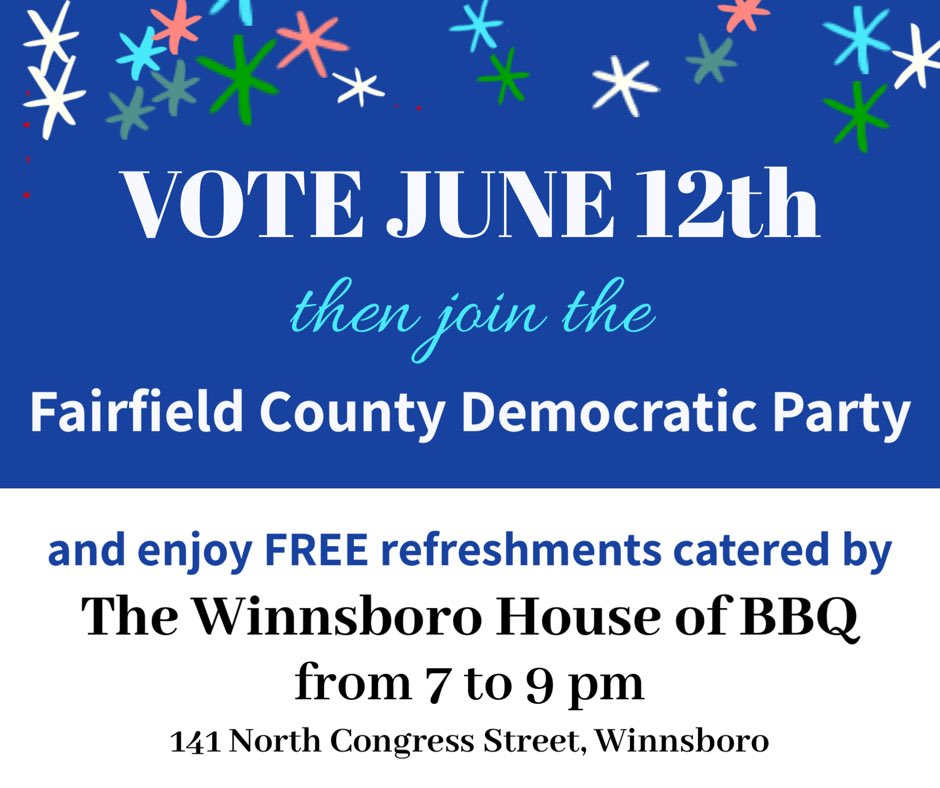 fcdpsc's tweet photo. Make sure you vote next Tuesday! After you vote, come join us at The Winnsboro House of BBQ for FREE refreshments. #SCPol #SC5 #SC41 #SCGov #SCGOTV https://t.co/sdf3KYCnw8