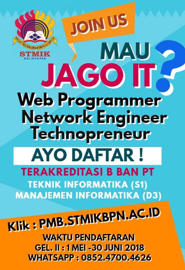 Mau Jago IT Bersertifikasi Internasional? STMIK STIKOM Balikpapan Kampusnya!. Berminat? Ayo Daftar Online klik pmb.stmikbpn.ac.id . CP. 0852.4700.4626.(WA)