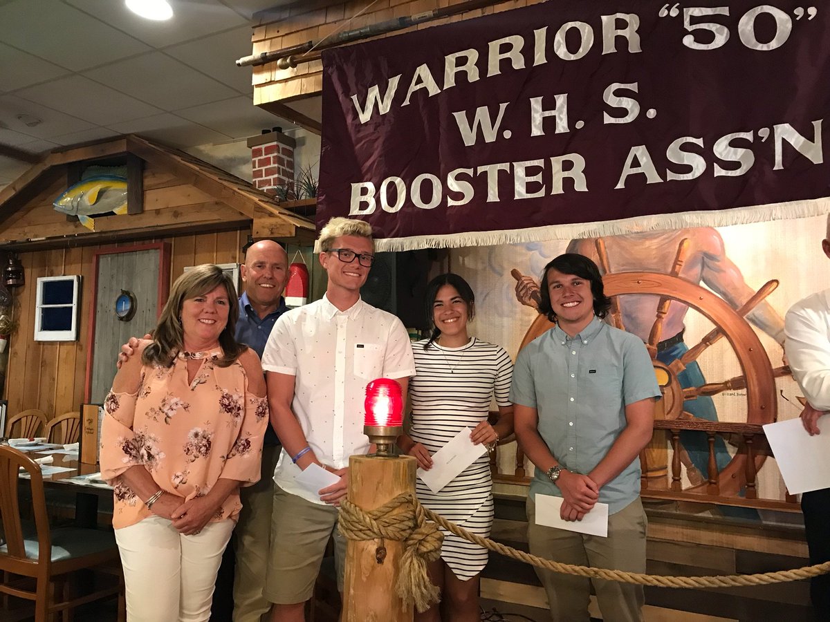 WHSwarriorTrack's tweet photo. Our three Byrne Scholarship winners! Congrats, Dennis, Mia, and Justin! Also, all three 12 letter varsity athletes were honored tonight! Zach, Dennis, and Justin received a varsity letter in all 12 seasons of their career as a Warrior! #Warrior50 #warriorpride @WildwoodPSD https://t.co/U2fubJYqqZ
