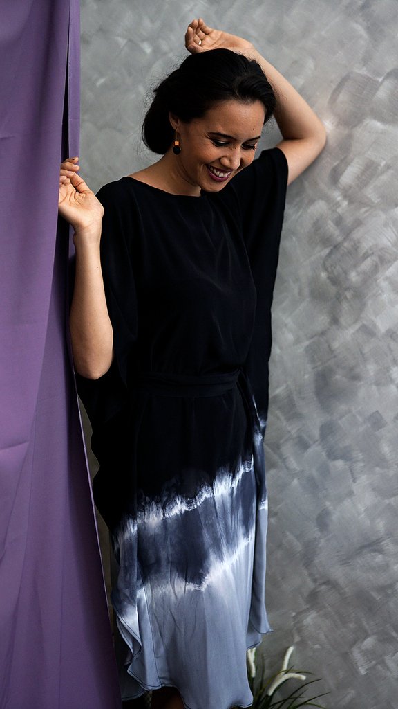 Do you have your baju for Hari Raya? Or do you have a wedding to attend this summer? Our black ombre eco-dyed silk caftan is the perfect piece for any celebration. Hand-dyed on 100% silk and tailored to flatter any body type, we created this dress with you in mind.