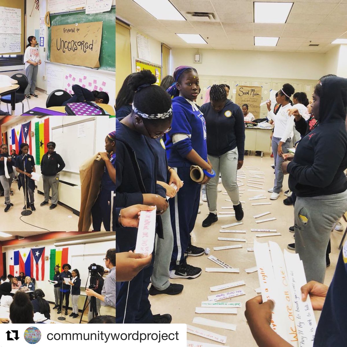 Today our amazingly talented 9th graders at #TYWLSQueens mentored the 7th graders in creating impactful art, building a brave space, and how to make the world a better place through community. We’re so proud of them. #citizenbook #citizenuncensored #cwpnyc @makeitktrainey