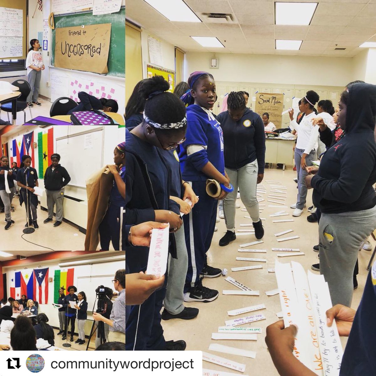 CommunityWordPr's tweet photo. Today our amazingly talented 9th graders at #TYWLSQueens mentored the 7th graders in creating impactful art, building a brave space, and how to make the world a better place through community. We’re so proud of them. #citizenbook #citizenuncensored #cwpnyc @makeitktrainey https://t.co/IYzgsicKm6