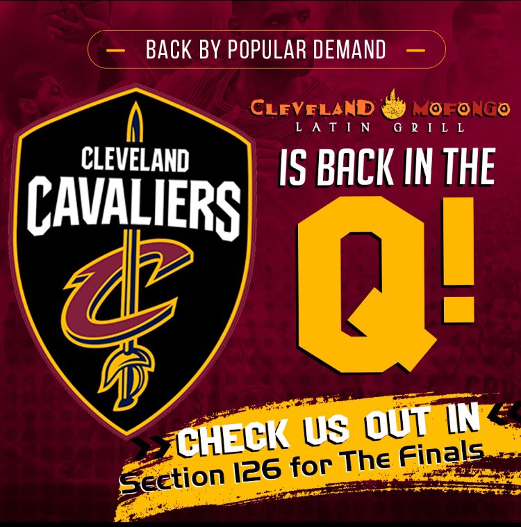 LatinCleveland's tweet photo. Back by popular demand, Cleveland Mofongo Latin Grill is back at The Q for the NBA Finals. Stop by Section 126 and #ExperienceFlavor #Cavs #ClevelandMofongo #Cleveland #WhaterverItTakes https://t.co/vPozLsY8zh