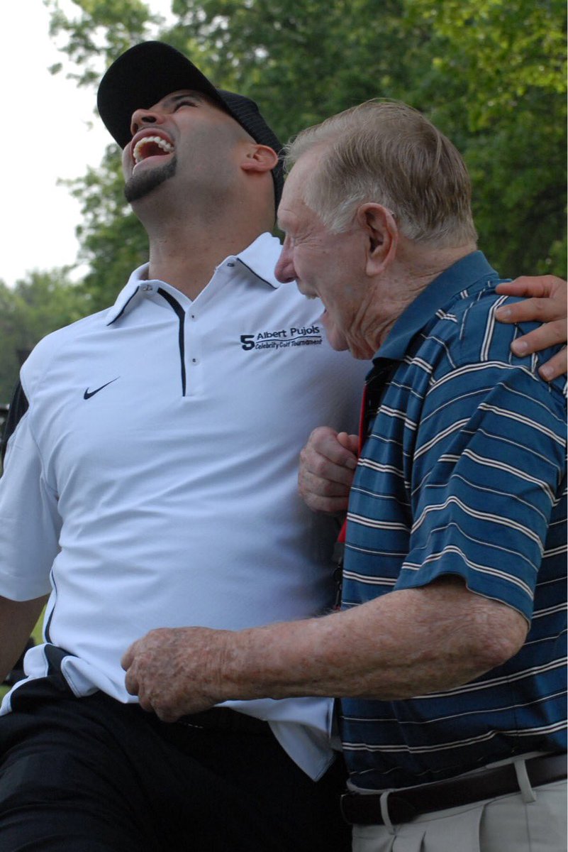 PujolsFive's tweet photo. It was a privilege to know and learn from one of baseball’s best, Red Schoendienst. Truly one of the greatest mentors in the game. He always made time for me and I will cherish the great times we spent together. My thoughts and prayers are with him and his family. https://t.co/c3UDDBx3lF