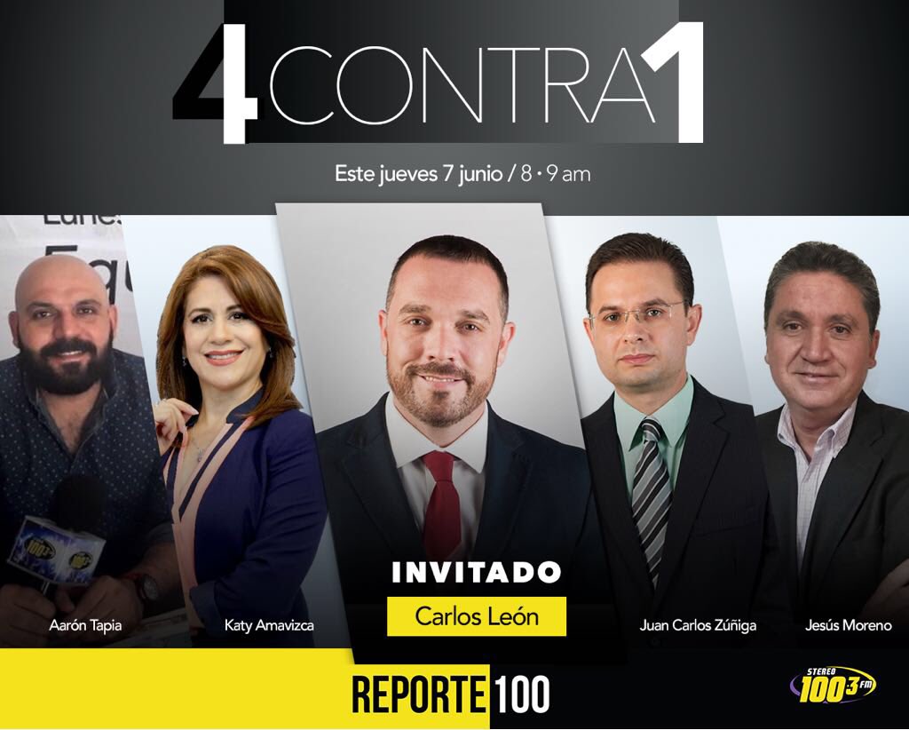 juanczuniga's tweet photo. Este jueves @CharlyLeonMC en #4Contra1 de #Reporte100 con @KatyAmavizca @jmorenodurazo @NARANJERO75 y @juanczuniga https://t.co/q1Rfke1sDm