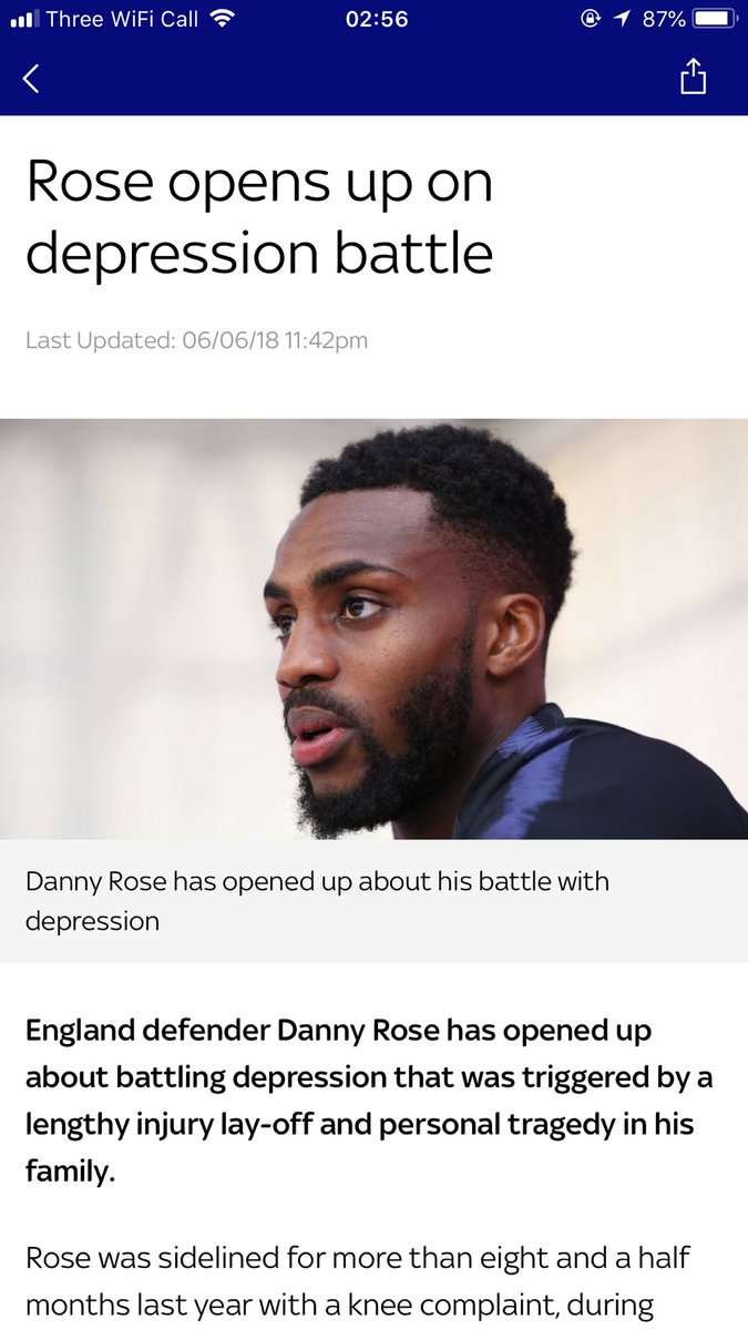 Dickie1408's tweet photo. Rivalries aside, Wishing Danny Rose all the best, Depression can affect so many, even those who have millions and millions, we are fully behind you in the World Cup, #GoodluckDanny https://t.co/VLJgEdr4GF