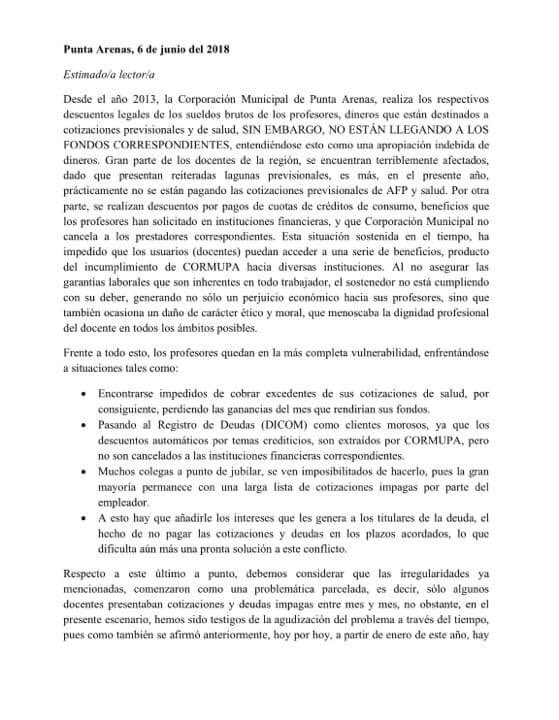 andres_pppuq's tweet photo. @MedelPitbull @kingarturo23 Estimados les escribo para pedirle su apoyo. Les cuento somos un grupo de docente de la ciudad de Punta Arenas, estamos pasando por un momento difícil. dejo una carta. Si nos pudieran mandar su apoyo atraves de un vídeo sería genial saludos máquinas https://t.co/iWc4TRUOBo