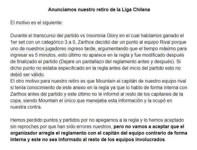 ChileanBrother's tweet photo. Anunciamos nuestra salida de la @LigaChilenaEG el motivo y las pruebas están en las imágenes. https://t.co/1Ctj9nLWdl