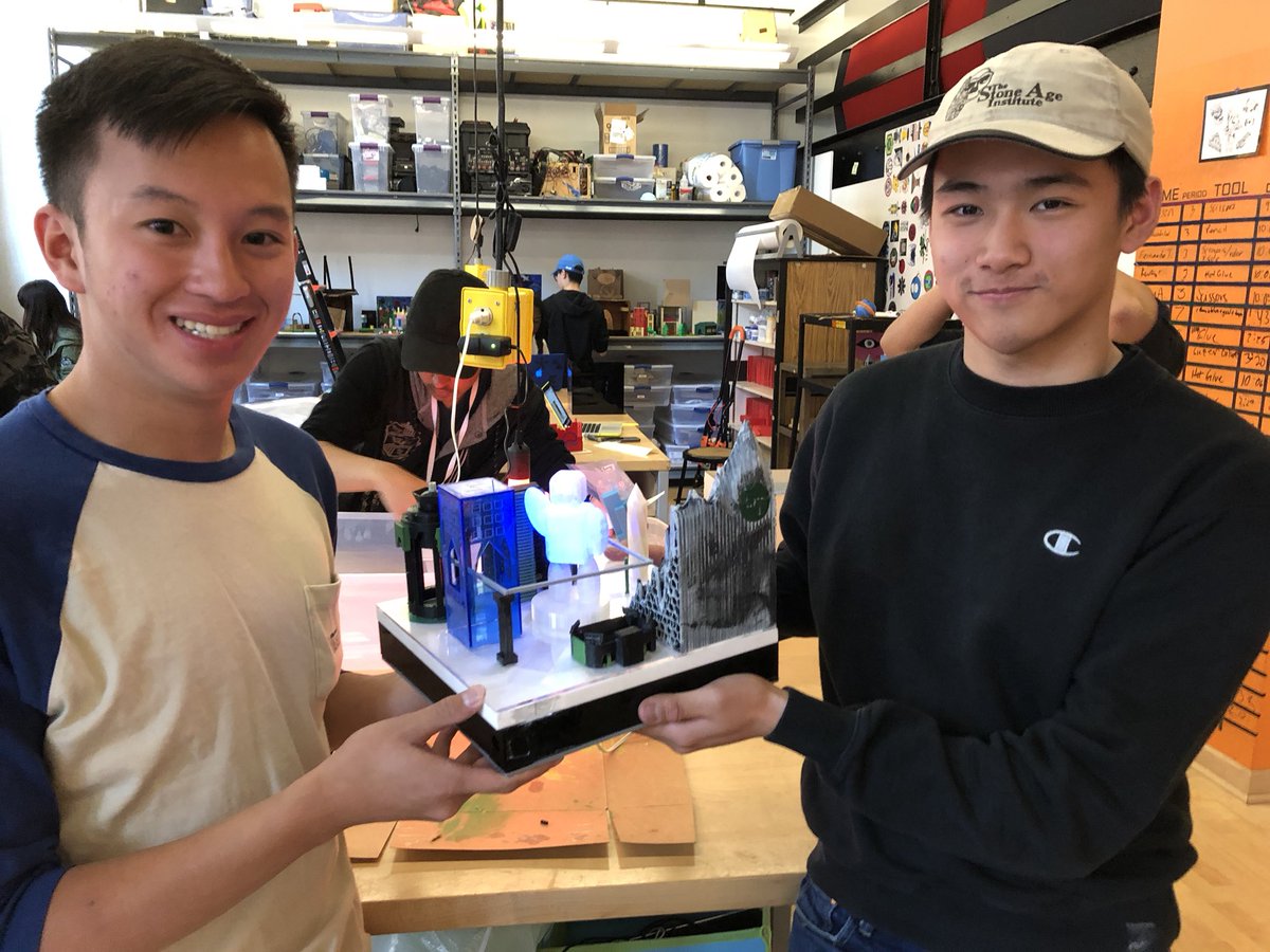LTMakers's tweet photo. Kurtis and Kai’s final project! They used corian, water, an @arduino and more. 3D carved, 3D printed, vinyl cut, and laser cut! #makered #ltmakers #learningbydoing @silhouetteam @Inventables @EpilogLaser https://t.co/WsFNeuk5sM