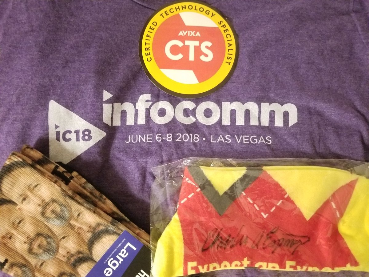GeorgeVFournier's tweet photo. Ok the #AVSwagHunt is a little off this year... is it me or did everyone switch to mints and pens this year? Hope day 2 is better 🤣 #AVSwag #InfoComm18 #CTSSocks #SockGame #AVTweeps https://t.co/XSJYe65s4u