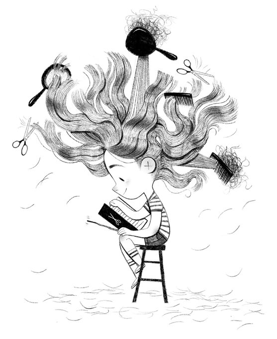 Doodles from my book tour: what if a little girl found a wand and used it to cut her own hair? 🙂 