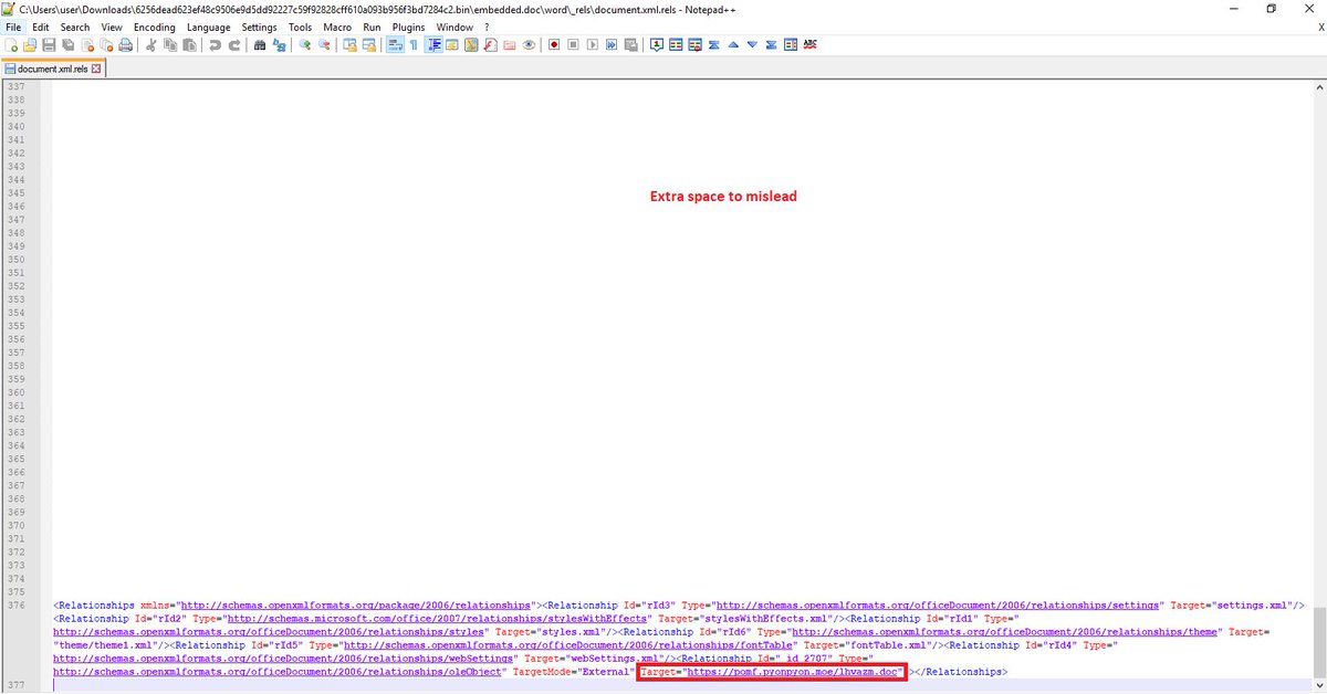 DissectMalware's tweet photo. Interesting #malicious #pdf (in #ACSII format) dumps & launches #docx. docx has an external #Relationship with type #oleObject (/pomf.pyonpyon.moe/lhvazm.doc) -> #rtf file has embedded #OLE obj (#Exploit)
to understand pdf part read: https://t.co/Bg1RMXyZg1 by @DidierStevens https://t.co/iewTUfX3WG