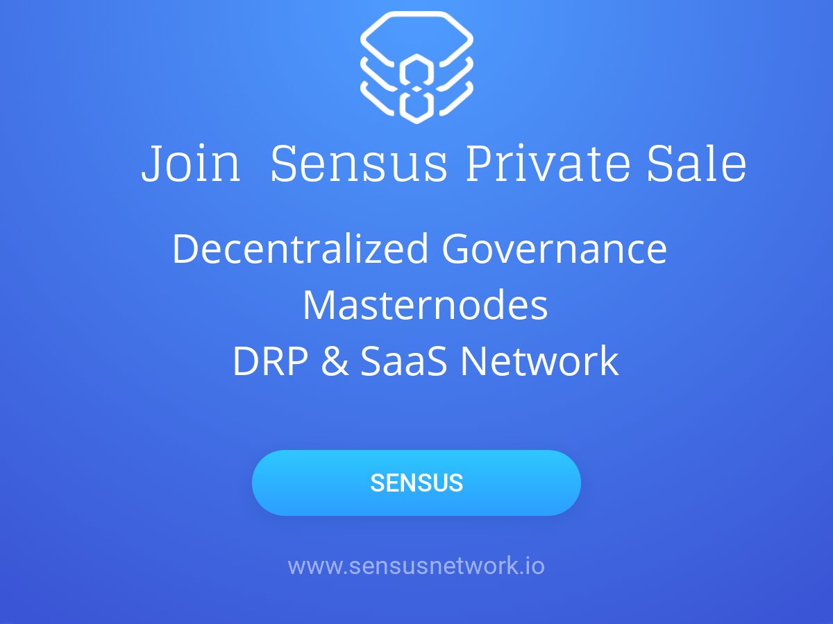 Private sale for <a href="/SensusNetwork/">Sensus</a> ongoing.

- governance protocol for transparent administration
- masternodes for secure ballot voting and anonymity                                   
Join their discord for info: discordapp.com/invite/b9DnqJr