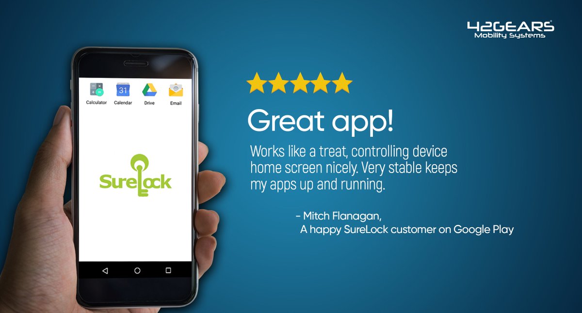 42gears's tweet photo. A happy SureLock customer on Google Play. Read more reviews here - https://t.co/9OOmlMYeEz
#SureLock #MobileSecurity #MobileLockdown https://t.co/pR1ccHZRSM