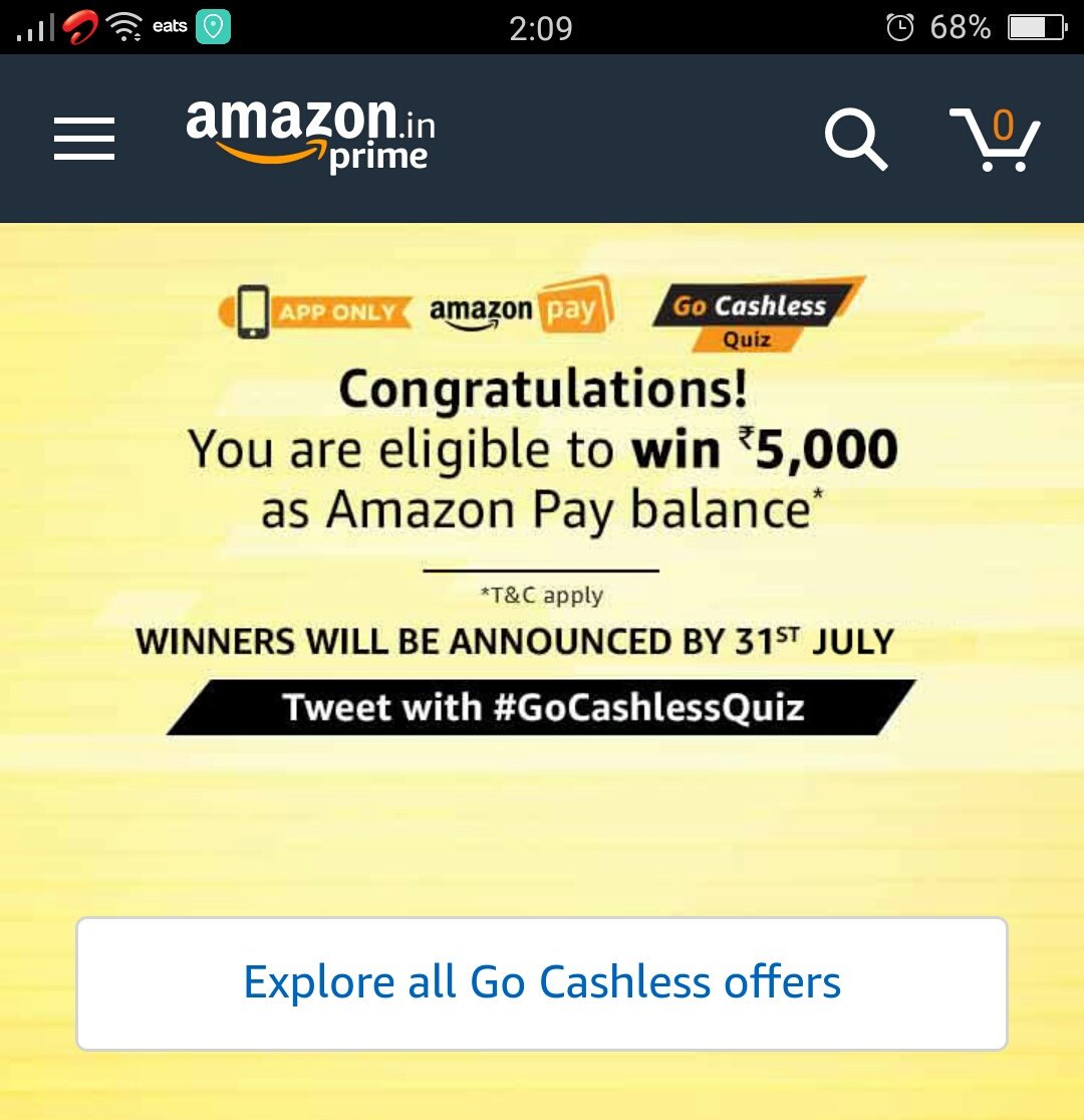 Engnr_S's tweet photo. Yipppi..... Fingers crossed.....
#GoCashlessQuiz @PrimeVideoIN https://t.co/sXEG54I176