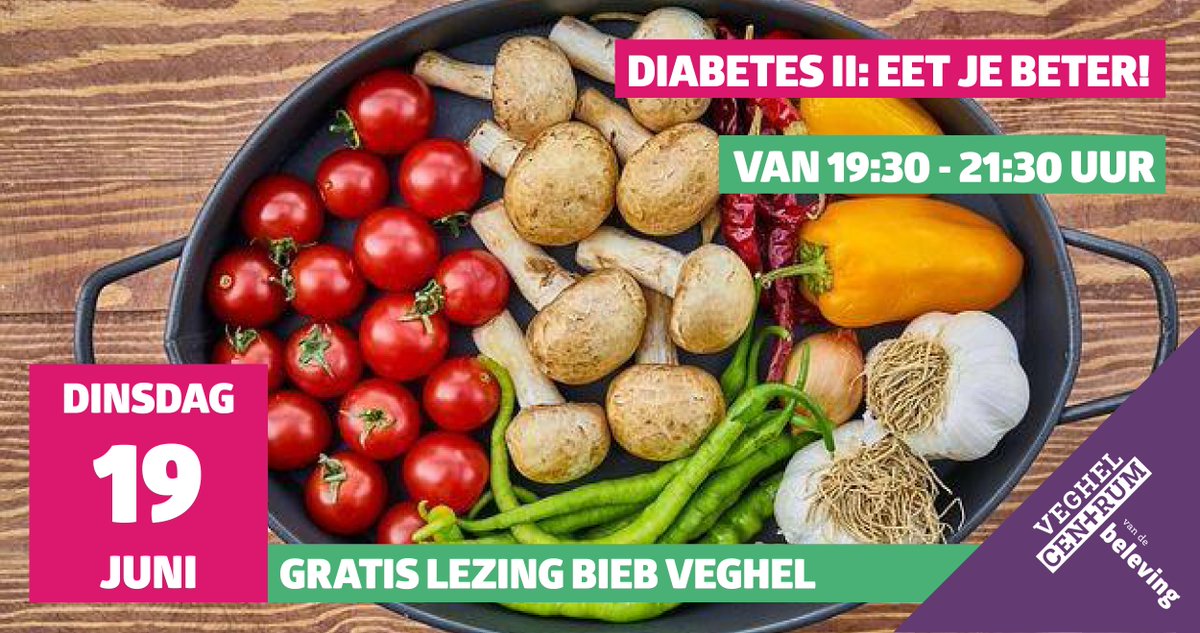 Een gezond eetpatroon heeft veel impact op diabetes II. Eet Je Beter is een initiatief om te inspireren om nieuwe en gezonde kookroutines te ontdekken. Deze interessante lezing wordt gegeven door Henk Kivits en Robert Danse in @BiebVeghel! bit.ly/2Jz72uj