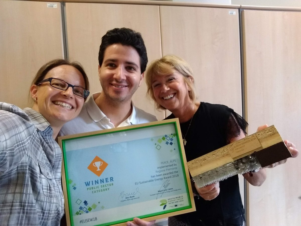 PEACE_Alps's tweet photo. #EUSEW18 winners back home in Torino, Italy 
  with the #PEACE_Alps award #madewithalpinespace https://t.co/4Ij5Mv3Sgv