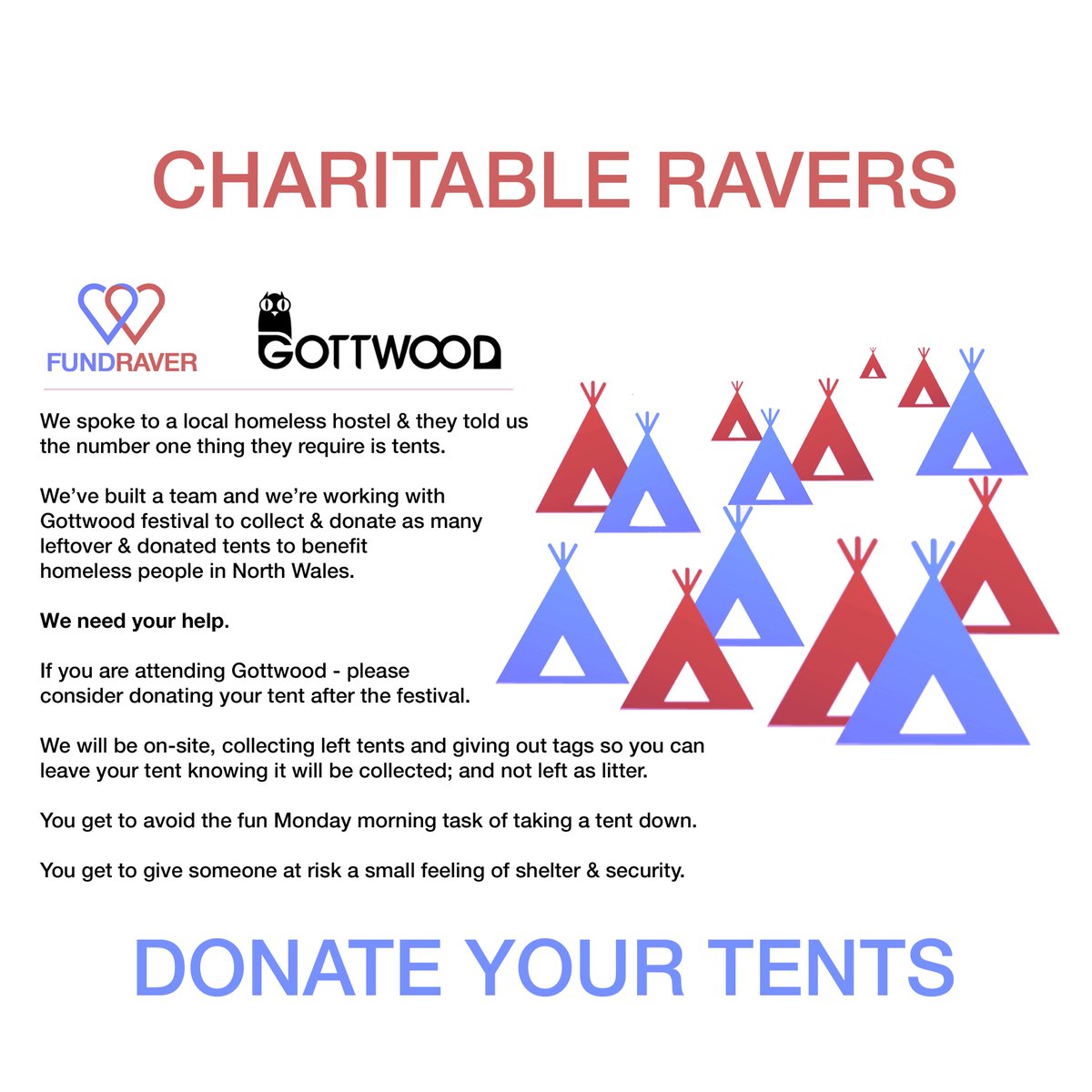 We're heading to @Gottwood to collect tents to distribute to #NorthWales homeless hostels and daycentres, plus have a little dance in the woods - @northwalesha #Anglesey #socialenterprise #raveandgive