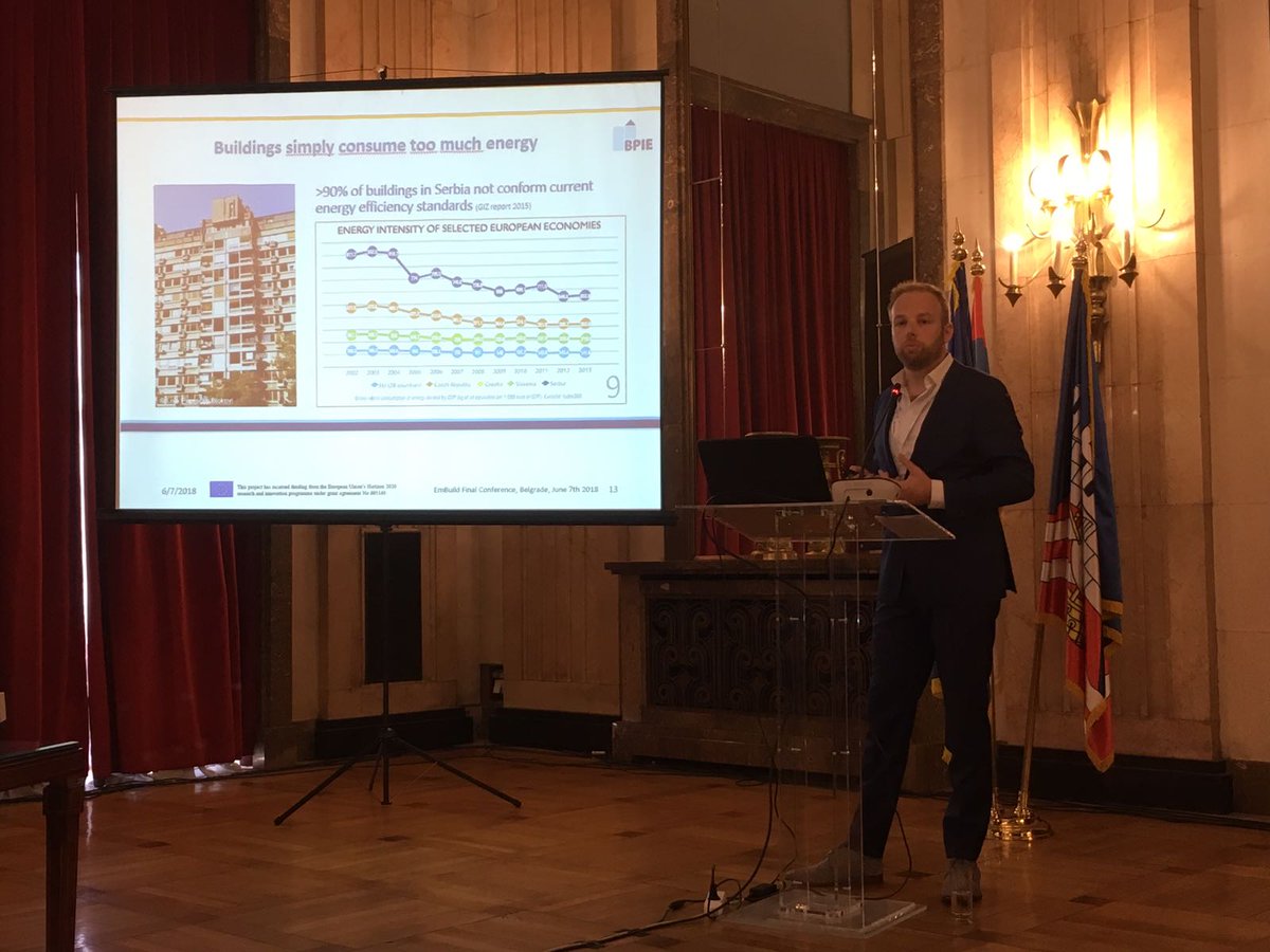 #Buildings consume too much #energy: @Maarten_BPIE presents the dimension of the #challenge showing the importance of strong #renovation strategies for the #building sector 🏙️ #H2020 #EmBuild