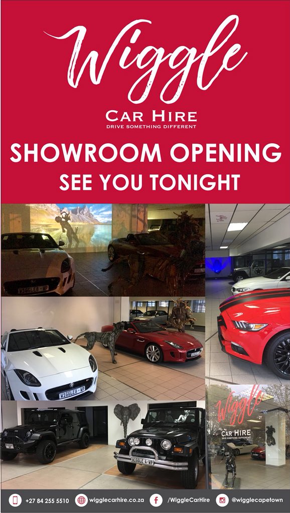 WiggleHire's tweet photo. Exciting evening ahead unveiling our new showroom! See you later
#WiggleCarHire #WiggleCapeTown #DriveSomethingDifferent #Showroom #Exhibition #Art #LuxuryVehicles https://t.co/nmXQjU5tr9