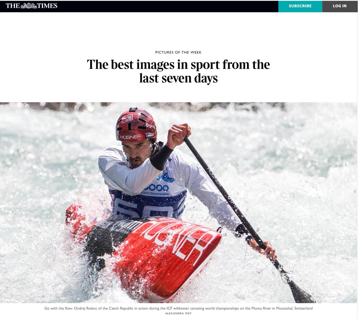 International coverage of our event - Ondrej Rolenc in C1 at #Muotathal pictured in <a href="/thetimes/">The Times and The Sunday Times</a> #ICF #Kanu #canoe