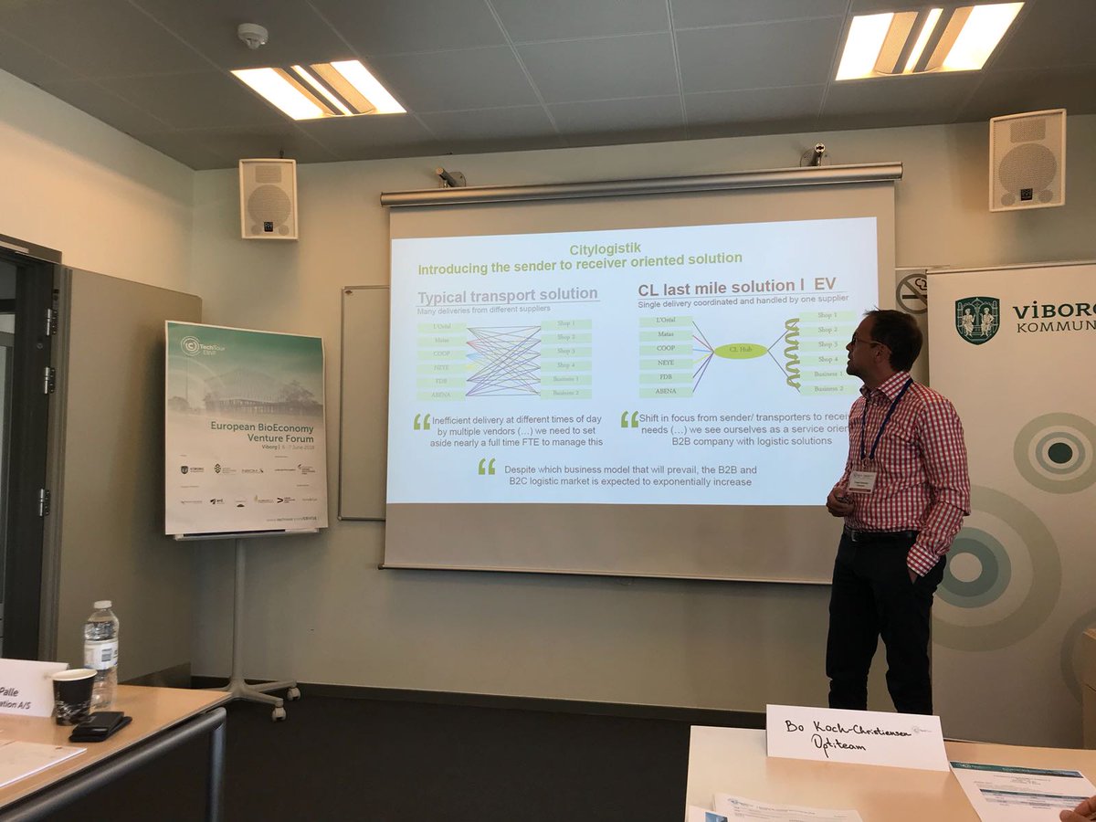 TechTourHQ's tweet photo. Environmental friendly delivery service! @citylogistik is active in 60 cities in Denmark and Norway, plans to start in Sweden and then expand to the rest of Europe. Needs 1M DKK for initial investment startup. #EBVF18 #greeneconomy #circulareconomy https://t.co/PuGmVCoeSq