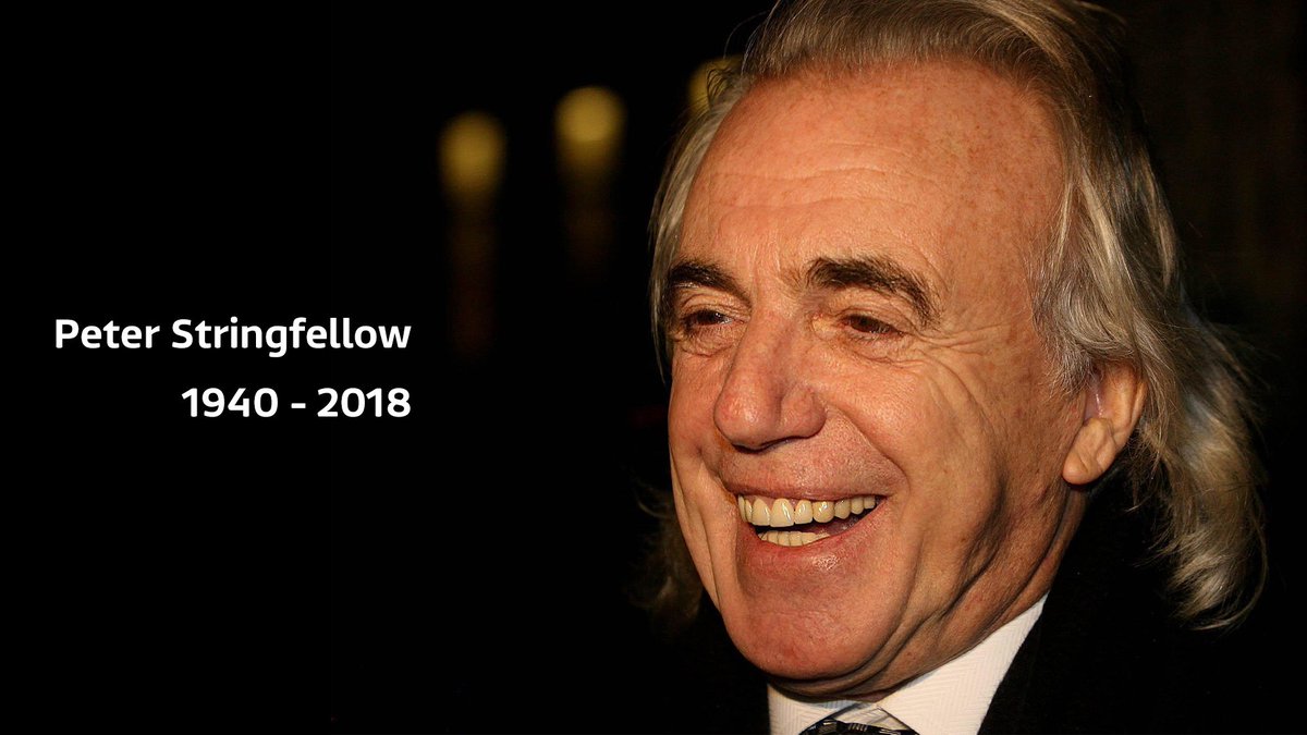 GMB's tweet photo. Breaking: Nightclub owner Peter Stringfellow has died aged 77 following a battle with cancer, his agent says. https://t.co/0IGNL7GgBZ