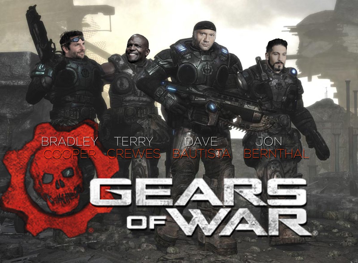 HarleyPlays's tweet photo. Since @DaveBautista said his dream role was Marcus Fenix, I figured I’d whip up a bad photoshop of who would play the other Gears in a Gears Of War Movie https://t.co/aVLmsshkGU