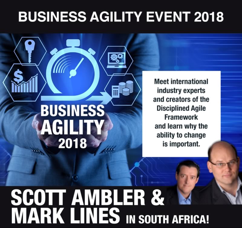 karencmostert's tweet photo. What is business agility? Join @scottwambler @Mark_Lines on 17 July in South Africa hosted by @IndigoCube for a complimentary talk. Register https://t.co/vDYUKRJV6u #agile #businessagility https://t.co/fYGqAVYHxd