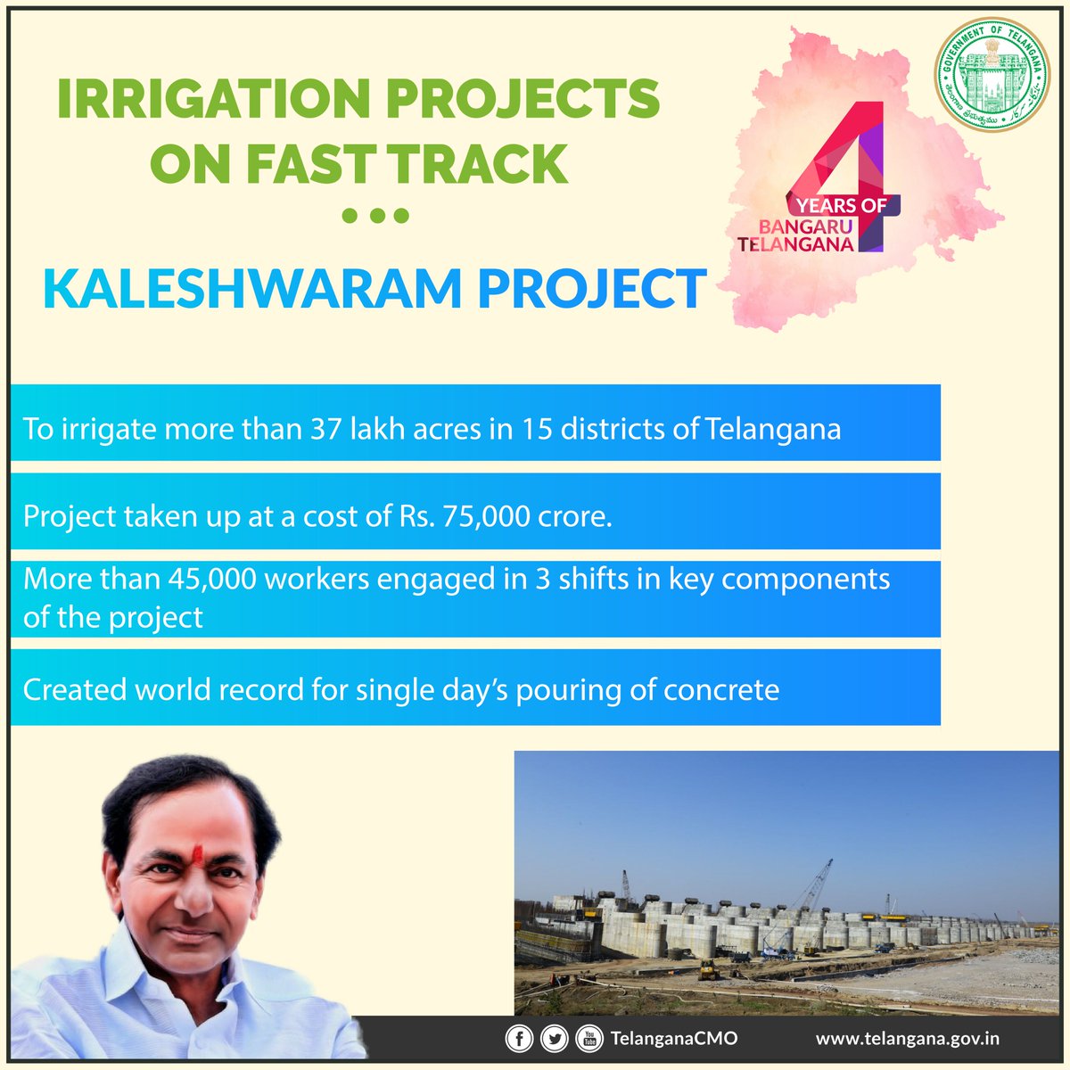 telanganafacts's tweet photo. RT KTRTRS "RT TelanganaCMO: Irrigation Projects on fast track
#4YearsofTelangana https://t.co/l6RbUDuc7C"