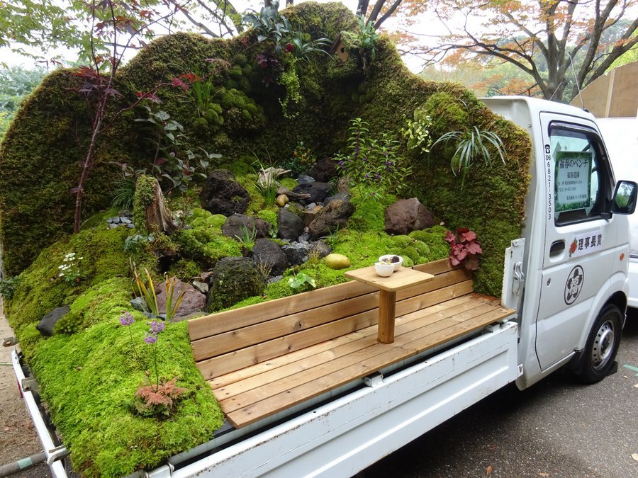 A charming esoteric subculture in Japan: gardens in beds of mini trucks. Only in Japan.