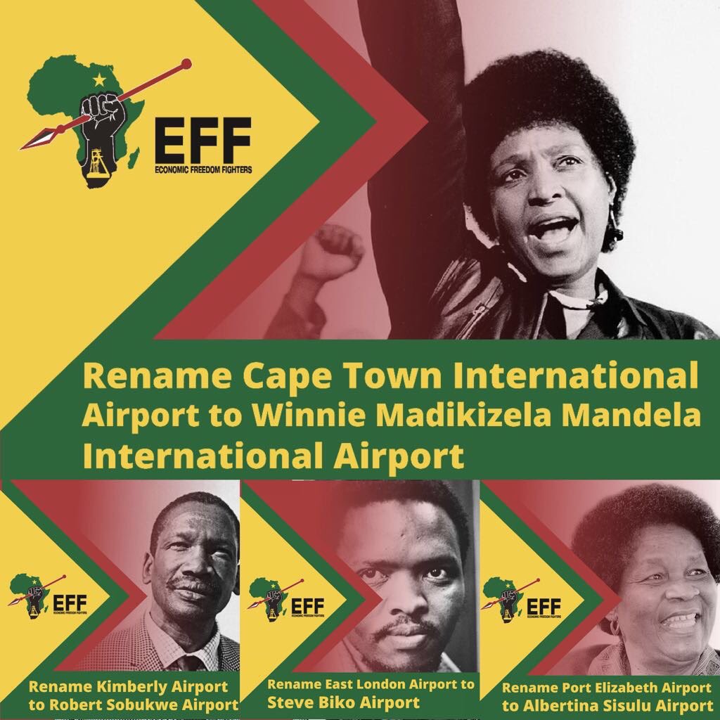 economicfreedo3's tweet photo. EFF-Nigeria in solidarity with EFF South Africa join voices for the renaming of Cape Town International Airport after Comrade Winnie Madikizela International Airport....Freedom comes by struggle✊💪 https://t.co/NRzxncpGG2