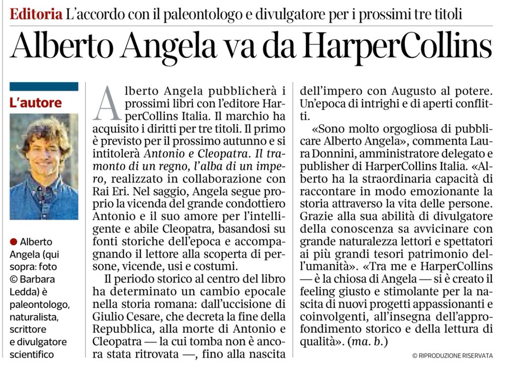 harpercollinsIT's tweet photo. “Tra me e HarperCollins si è creato il feeling giusto e stimolante per la nascita di nuovi progetti appassionanti e coinvolgenti, all’insegna dell’approfondimento storico e della lettura di qualità”, Alberto Angela. https://t.co/aguxE4NmKn