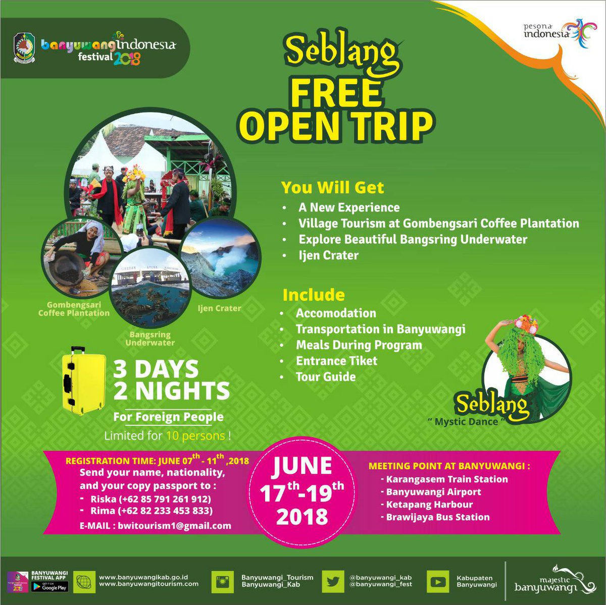Banyuwangi_tour's tweet photo. Seblang is a ritual dance to repel bad luck & keep the village safe. It is performed a Seblang dance, a sacred & mystical dance done by young girl dancer for 7 days continually.
Interesting, right?
Join us !!
#majesticbanyuwangi #pesonaindonesia #seblangolehsari #seblang https://t.co/VQ747XK5dq