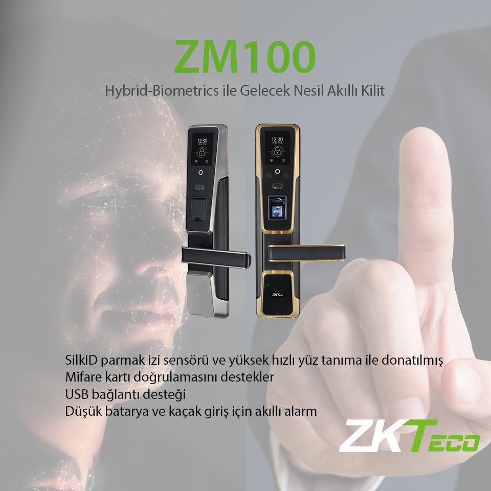 Akıllı kilitlerde şık tasarımı ve teknolojisiyle yeni bir çağ açan ZM100 karşınızda !  #akıllıkilit #zkteco #yüztanıma bit.ly/2JBmF4G