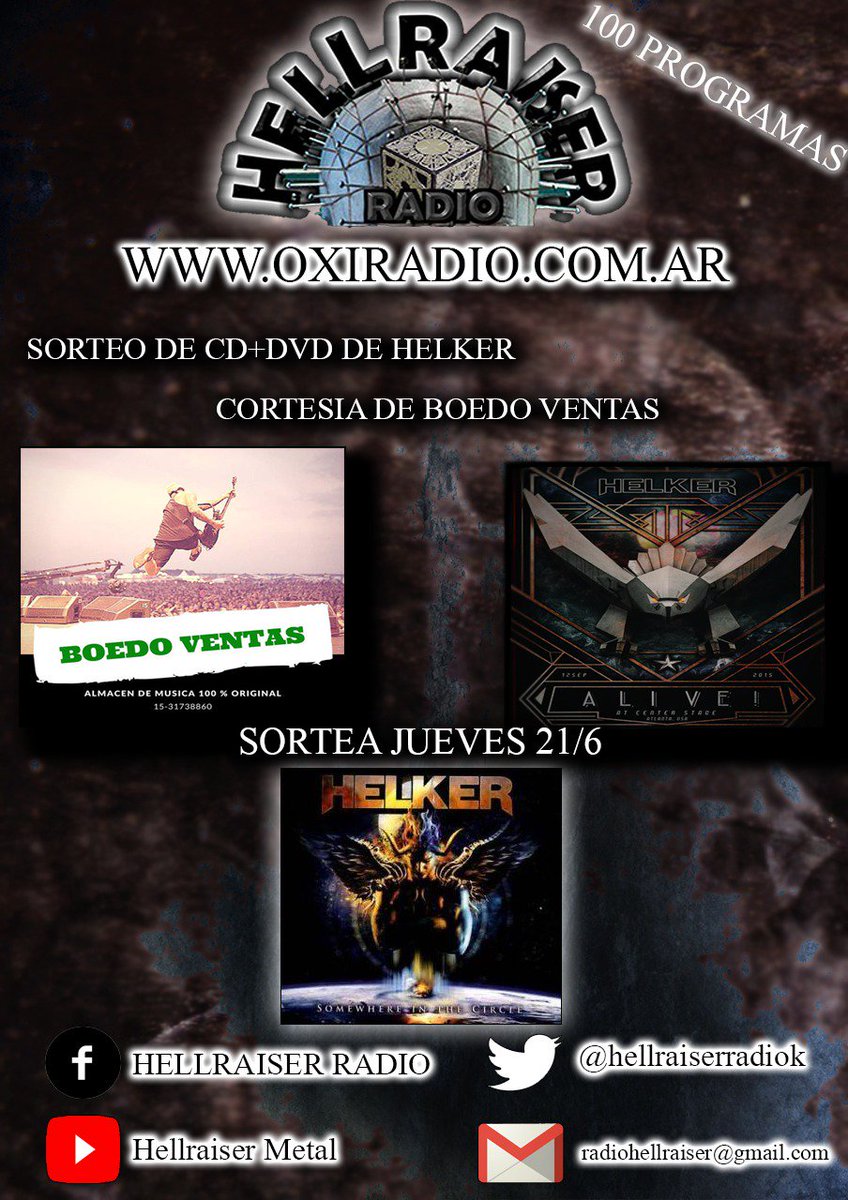 hellraiseradiok's tweet photo. Anotaré para los sorteos comentando en la página del programa con tu nombre y últimos 3 del DNI
#helker #sorteos #programasdemetal #radio https://t.co/peexrjkVTi