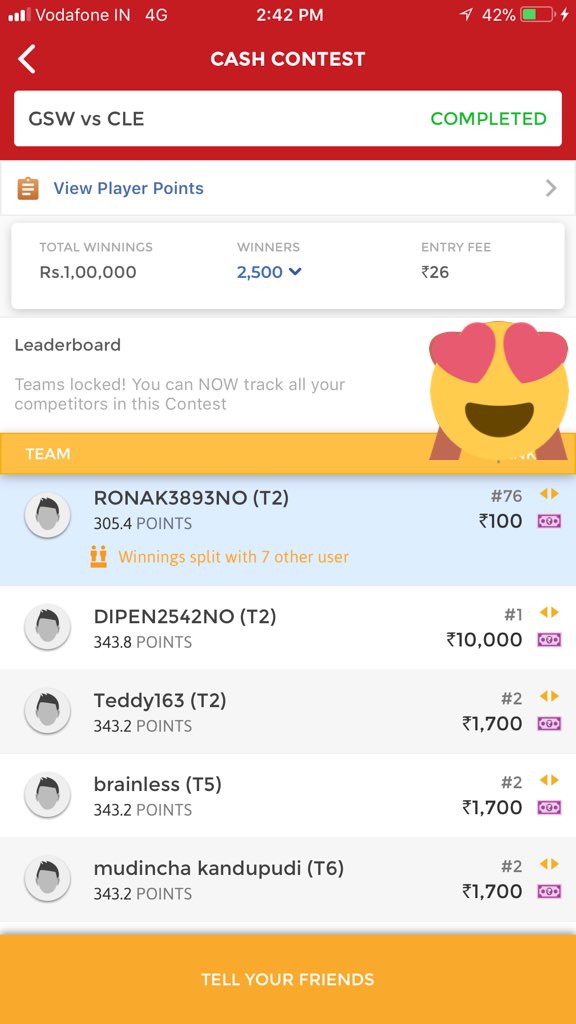 ViratKohli_007's tweet photo. #CLEvsGSW 🏀 #NBA Yess Our NBA Team Rocked 😍😍❤️❤️ #WonAllLeagues 😍😍#MissedGL Congratulations Everyone ❣️😍Those Who Won With Our Team Plzz Post Winnings 😍❤️ Congrats Everyone ❤️😍 #NBA #Dream11 #IPL #ENGODD #HAMvsSUR #CLEvsBOS https://t.co/ntc1W7Ih6w