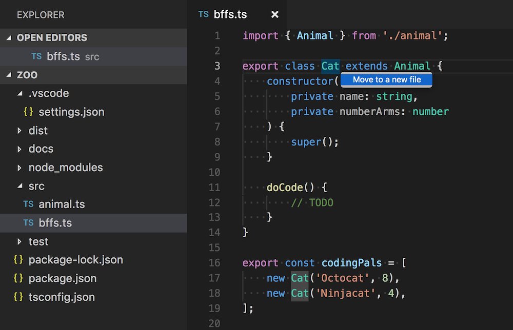 karlhorky's tweet image. .@code is killing it, also a Move To New File refactoring action for functions and classes in JavaScript and TypeScript in the May 2018 update 🎉