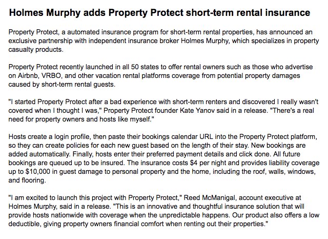 myproprotect's tweet photo. Thanks for the write up @CBJournal We are excited to be recognized as an up and coming: #Insurtech #FemaleFounders #startup for #Airbnb #Homeaway and #vacationrental owners! https://t.co/JY2EuBoZSf